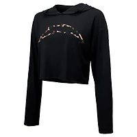 Majestic Threads pour femmes Justin Herbert Noir Los Angeles Chargers Léopard Nom et numéro du joueur Sweat à capuche court manches longues