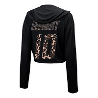 Majestic Threads pour femmes Justin Herbert Noir Los Angeles Chargers Léopard Nom et numéro du joueur Sweat à capuche court manches longues