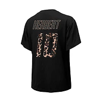 T-shirt noir avec nom et numéro de joueur léopard des Chargers Los Angeles Justin Herbert Majestic Threads pour femmes