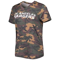 T-shirt tri-mélange à col en V pour femmes Majestic Threads Justin Herbert Camo Los Angeles Chargers Nom et numéro