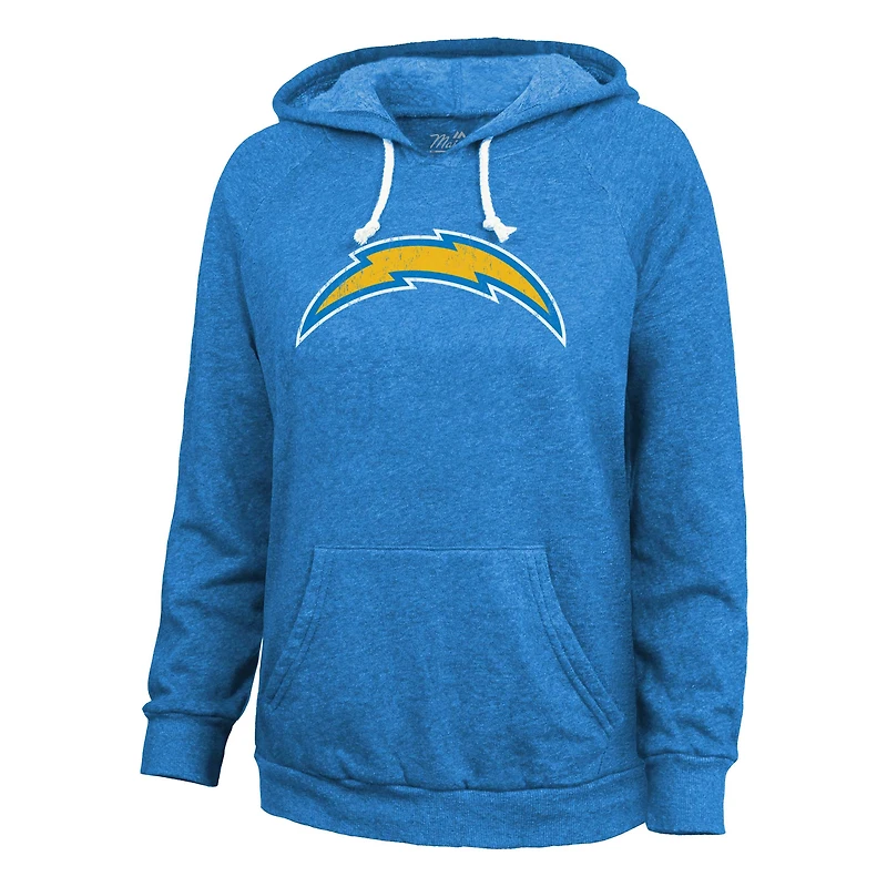 Majestic Threads Justin Herbert pour femmes, bleu poudre, Los Angeles Chargers, nom et numéro, pull à capuche tri-mélange