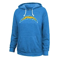 Majestic Threads Justin Herbert pour femmes, bleu poudre, Los Angeles Chargers, nom et numéro, pull à capuche tri-mélange