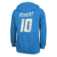 Women's Majestic Threads Justin Herbert  Powder Blue Los Angeles Chargers Name & Number Tri-Blend Pullover Hoodie