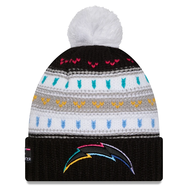 Bonnet à revers et pompon NFL Crucial Catch 2025 des Los Angeles Chargers de New Era pour femme, noir