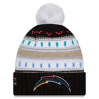 Bonnet à revers et pompon NFL Crucial Catch 2025 des Los Angeles Chargers de New Era pour femme, noir
