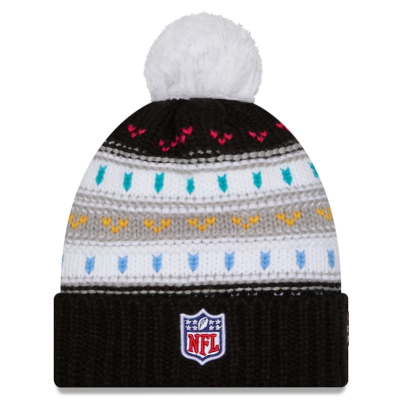 Bonnet à revers et pompon NFL Crucial Catch 2025 des Los Angeles Chargers de New Era pour femme, noir
