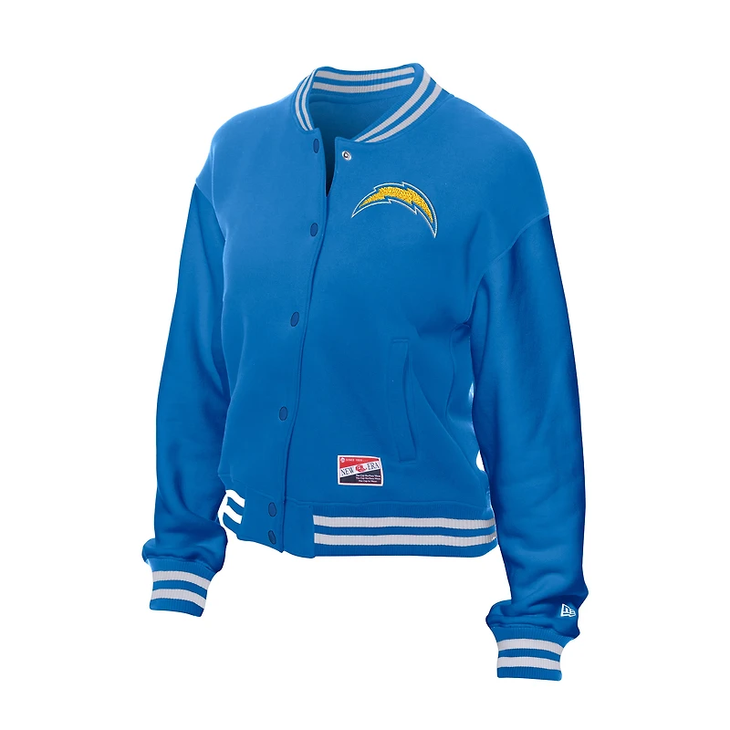 Veste polaire rétro New Era bleue à boutons-pression pour femme des Los Angeles Chargers