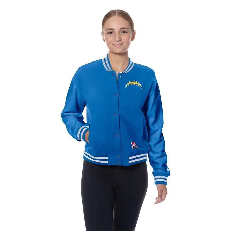 Women's New Era Blue Los Angeles Chargers Throwback Fleece Full-Snap Jacket