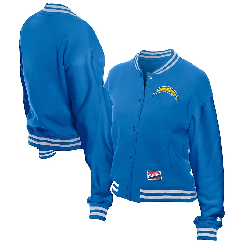 Veste polaire rétro New Era bleue à boutons-pression pour femme des Los Angeles Chargers