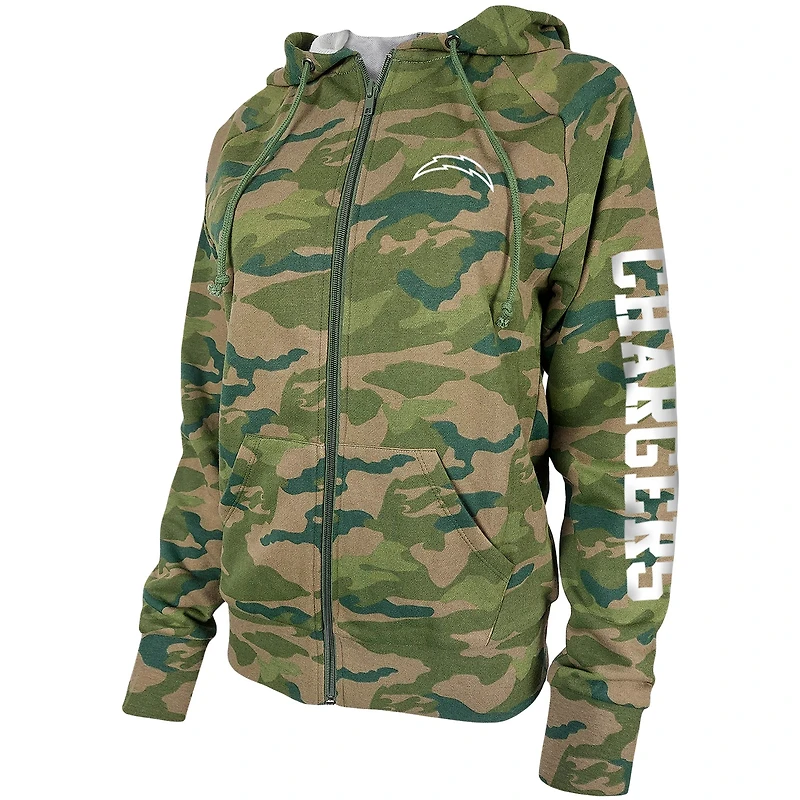 Women's New Era Camo Los Angeles Chargers Raglan Full-Zip Hoodie