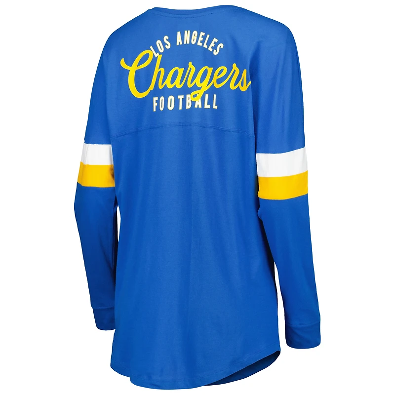 T-shirt à manches longues léger lacets Los Angeles Chargers Athletic Varsity New Era pour femme, bleu poudré