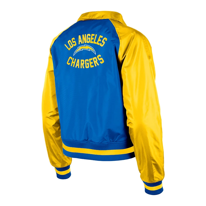 Veste à boutons-pression intégrale Los Angeles Chargers Coaches New Era bleu poudré pour femme