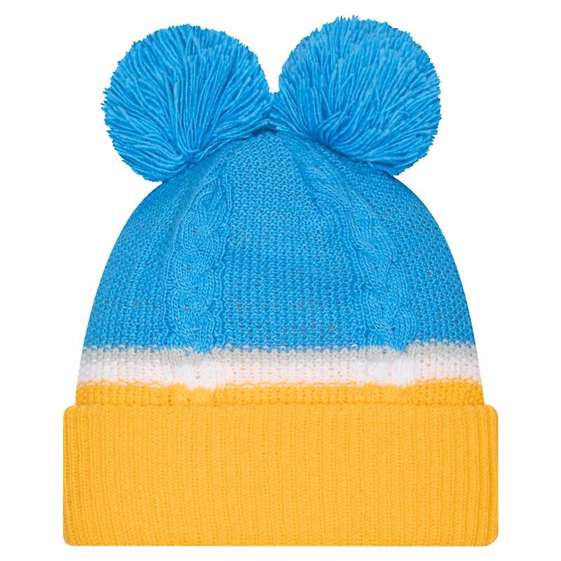 Women's New Era  Powder Blue Los Angeles Chargers Double Bubble Cuffed Knit Hat with Poms