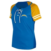 T-shirt raglan à lacets New Era pour femme, bleu poudre, Los Angeles Chargers