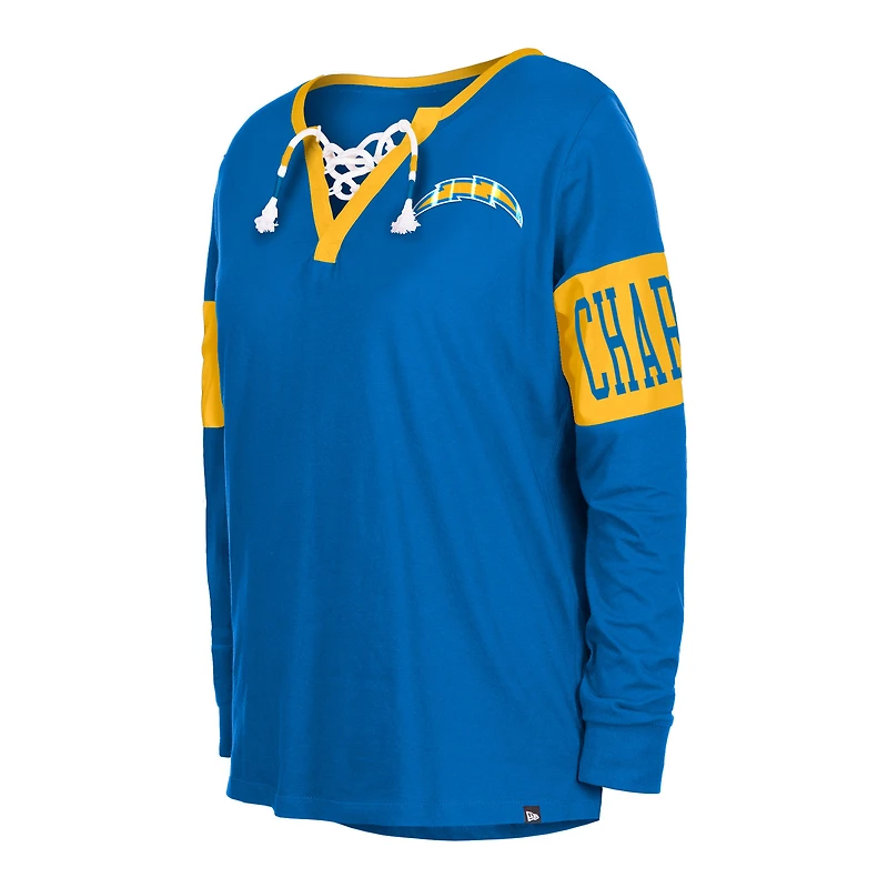 T-shirt à manches longues et col cranté Los Angeles Chargers New Era Royal pour femme