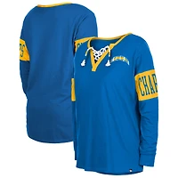 T-shirt à manches longues et col cranté Los Angeles Chargers New Era Royal pour femme