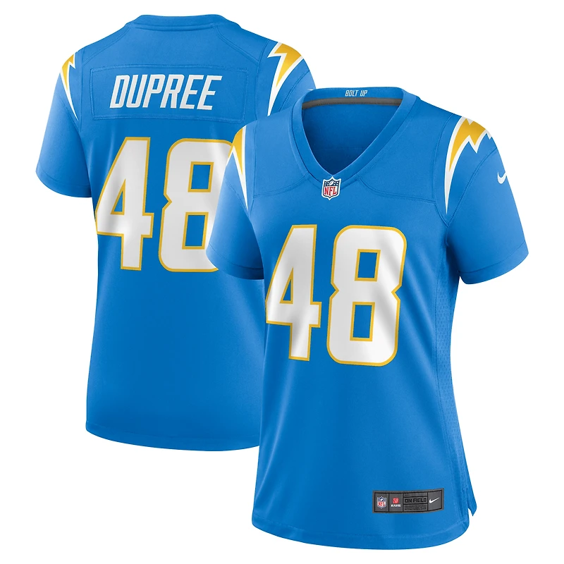 Maillot de match l'équipe des Chargers Los Angeles Nike Bud Dupree pour femme, bleu poudre