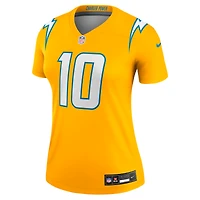 Haut Nike Justin Herbert Gold pour femme, joueur de performance Alternate Charger Power Legend des Los Angeles Chargers