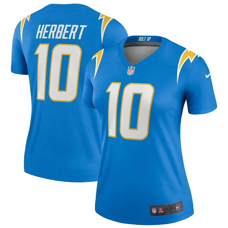 Haut Nike Justin Herbert pour femme, bleu poudre, Legend Player Performance des Los Angeles Chargers