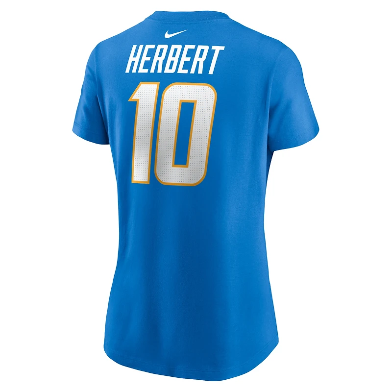 T-shirt avec nom et numéro de joueur des Chargers Los Angeles Nike Justin Herbert bleu poudré pour femme
