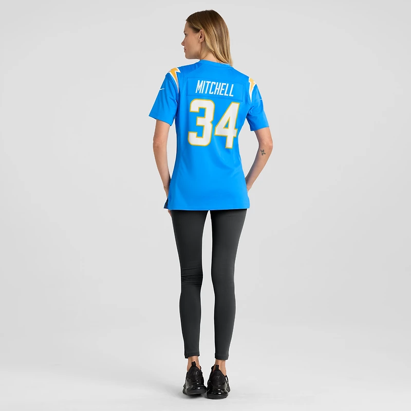 Maillot de match Nike Keaton Mitchell bleu poudré pour femme, Los Angeles Chargers