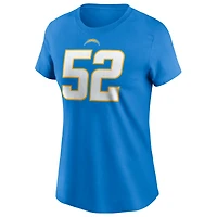 T-shirt Nike Khalil Mack pour femme, bleu poudre, nom et numéro du joueur des Chargers de Los Angeles