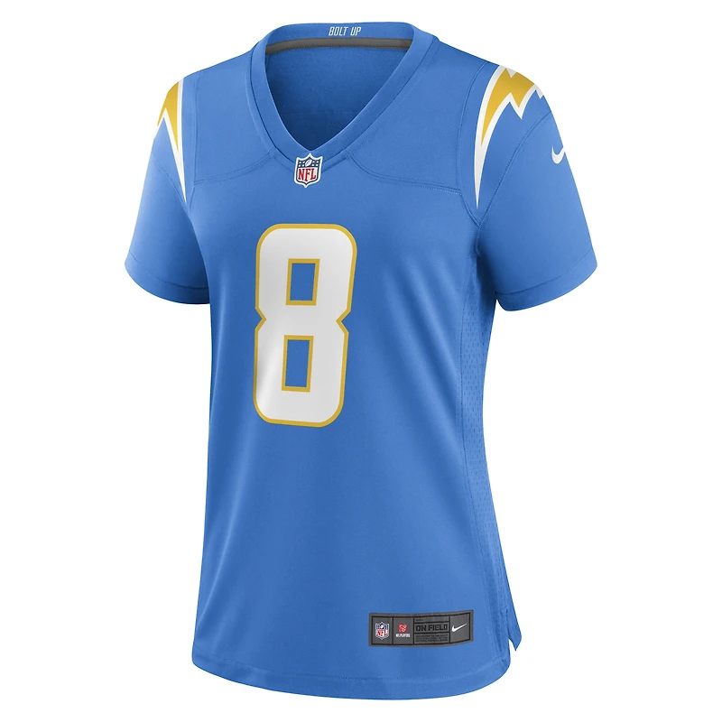 Maillot de match d'équipe des Los Angeles Chargers Nike Max Duggan pour femme, bleu poudré