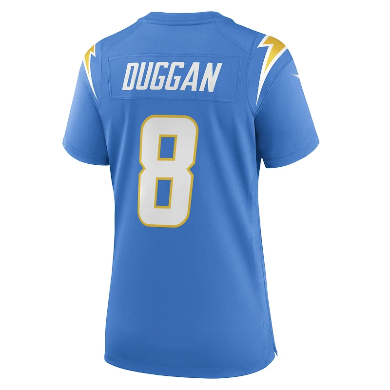 Maillot de match d'équipe des Los Angeles Chargers Nike Max Duggan pour femme, bleu poudré