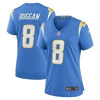 Maillot de match d'équipe des Los Angeles Chargers Nike Max Duggan pour femme, bleu poudré