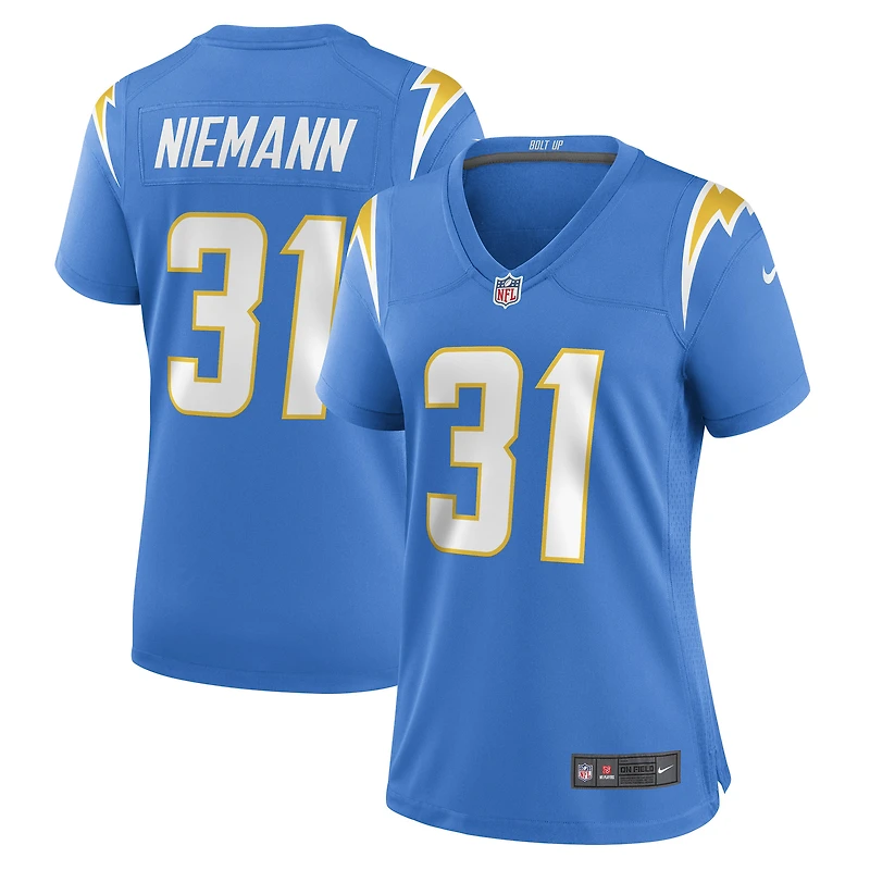 Maillot de joueur match des Chargers Los Angeles Nike Nick Niemann pour femme, bleu poudre