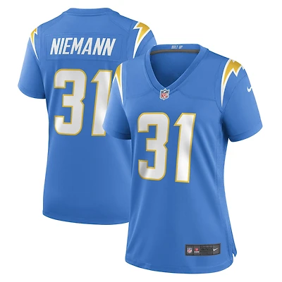 Maillot de joueur match des Chargers Los Angeles Nike Nick Niemann pour femme, bleu poudre