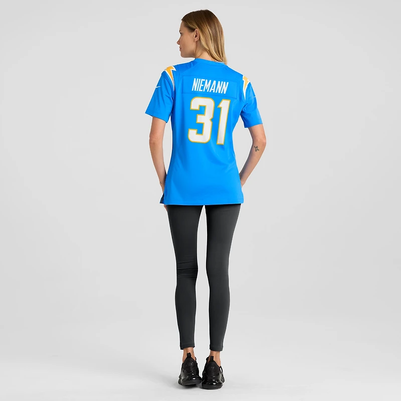 Maillot de joueur match des Chargers Los Angeles Nike Nick Niemann pour femme, bleu poudre