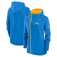 Sweat à capuche zippé et raglan asymétrique Los Angeles Chargers Nike bleu poudré pour femme