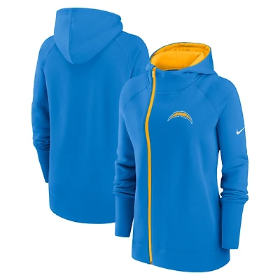 Sweat à capuche zippé et raglan asymétrique Los Angeles Chargers Nike bleu poudré pour femme