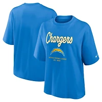 T-shirt Nike bleu poudre Los Angeles Chargers Essential Script pour femme, coupe décontractée et ample