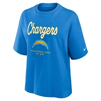 T-shirt Nike bleu poudre Los Angeles Chargers Essential Script pour femme, coupe décontractée et ample