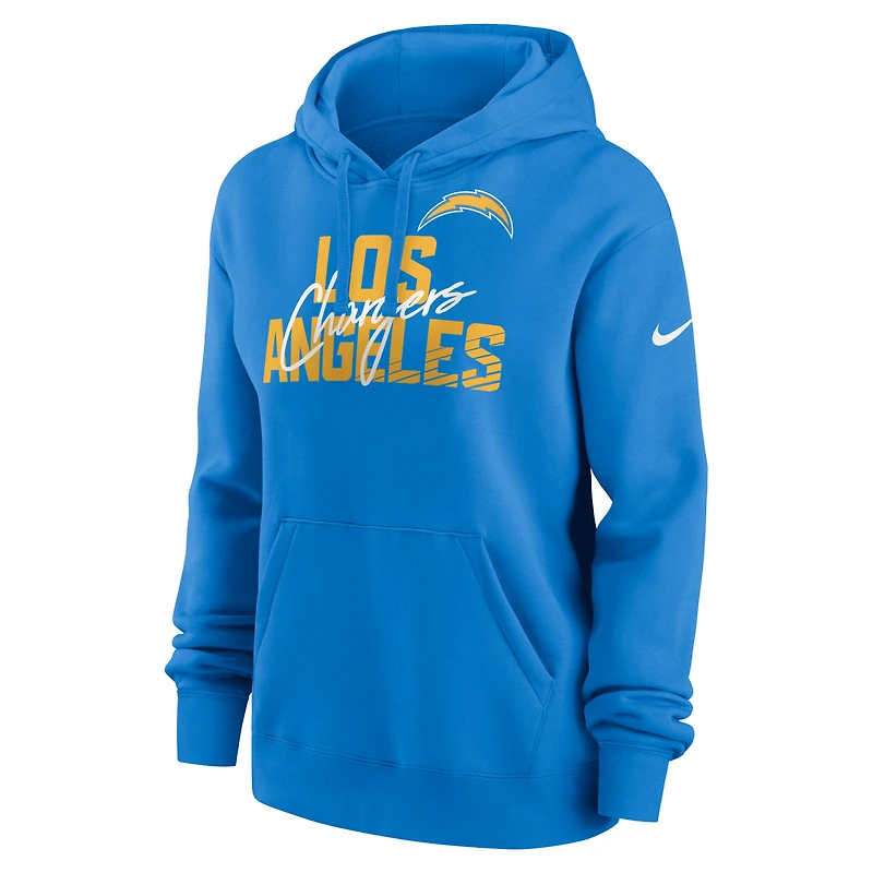 Women's Nike Powder Blue Los Angeles Chargers Wordmark Club Fleece Pullover Hoodie