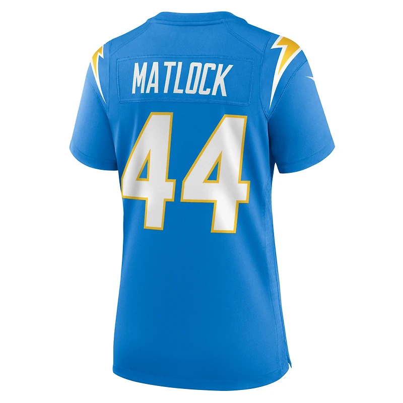 Maillot de match Nike Scott Matlock bleu poudre pour femme des Los Angeles Chargers