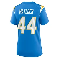 Maillot de match Nike Scott Matlock bleu poudre pour femme des Los Angeles Chargers