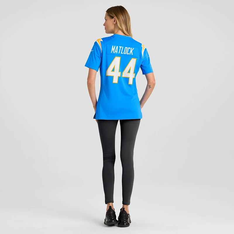 Maillot de match Nike Scott Matlock bleu poudre pour femme des Los Angeles Chargers