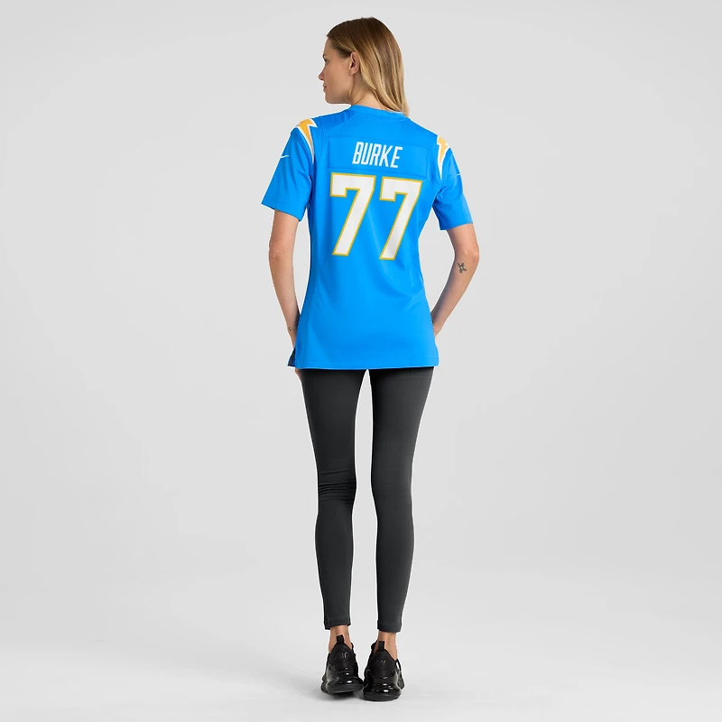 Maillot de match Nike Travis Burke bleu poudré pour femme, Los Angeles Chargers