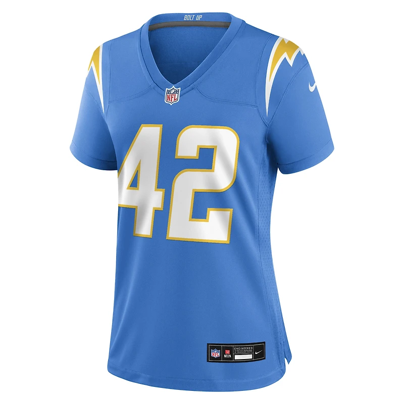 Maillot Nike Tucker Fisk bleu poudre pour femme des Los Angeles Chargers