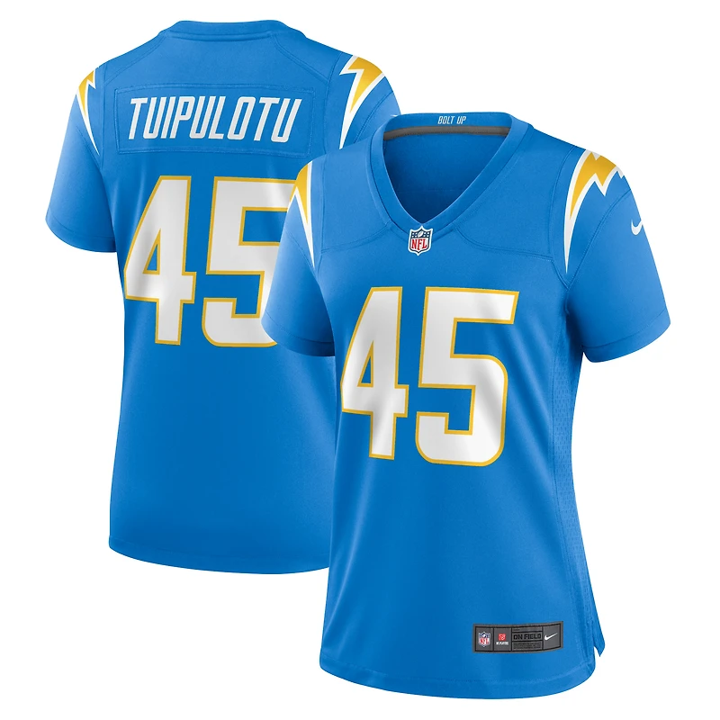 Maillot de match d'équipe des Los Angeles Chargers Nike Tuli Tuipulotu pour femme, bleu poudré