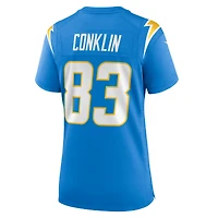 Maillot Nike Tyler Conklin bleu poudre pour femme des Los Angeles Chargers