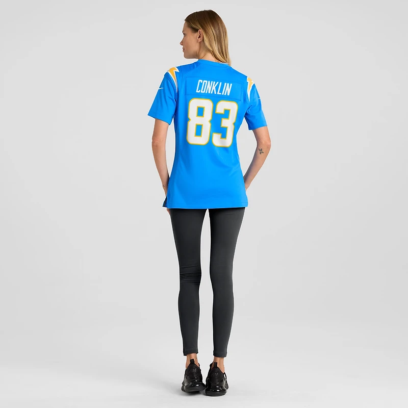 Maillot Nike Tyler Conklin bleu poudre pour femme des Los Angeles Chargers