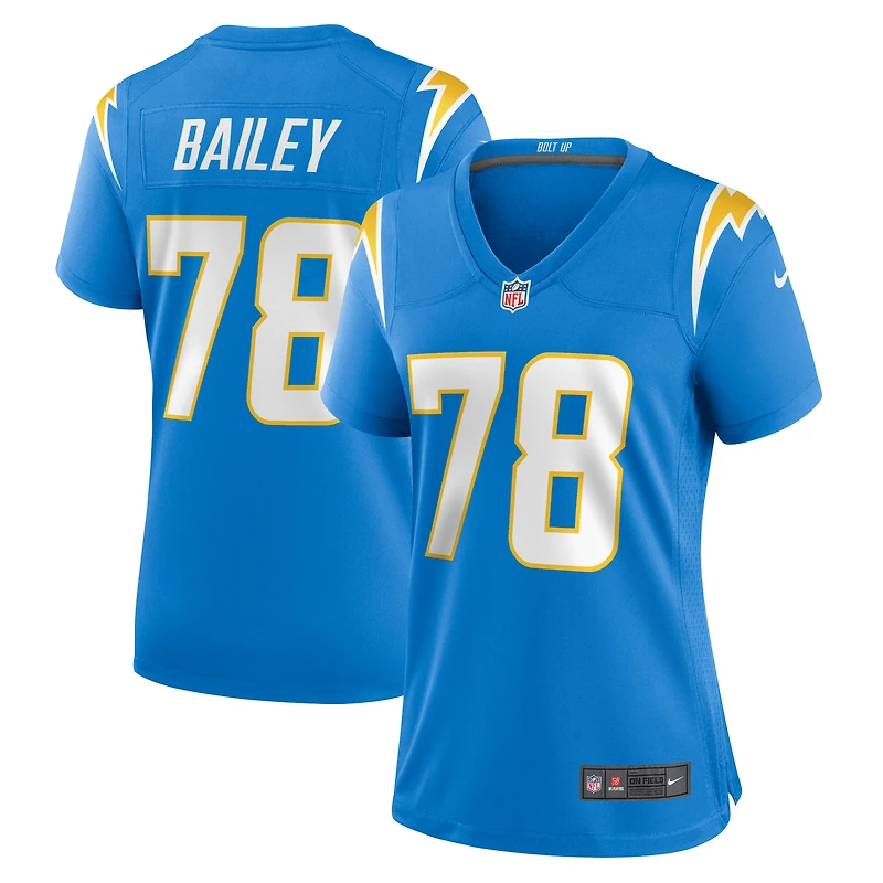 Maillot de match joueur des Chargers Los Angeles Nike Zack Bailey pour femme, bleu poudre