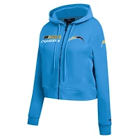 Sweat à capuche zippé avec logo Split Pro Standard bleu poudre pour femme des Los Angeles Chargers