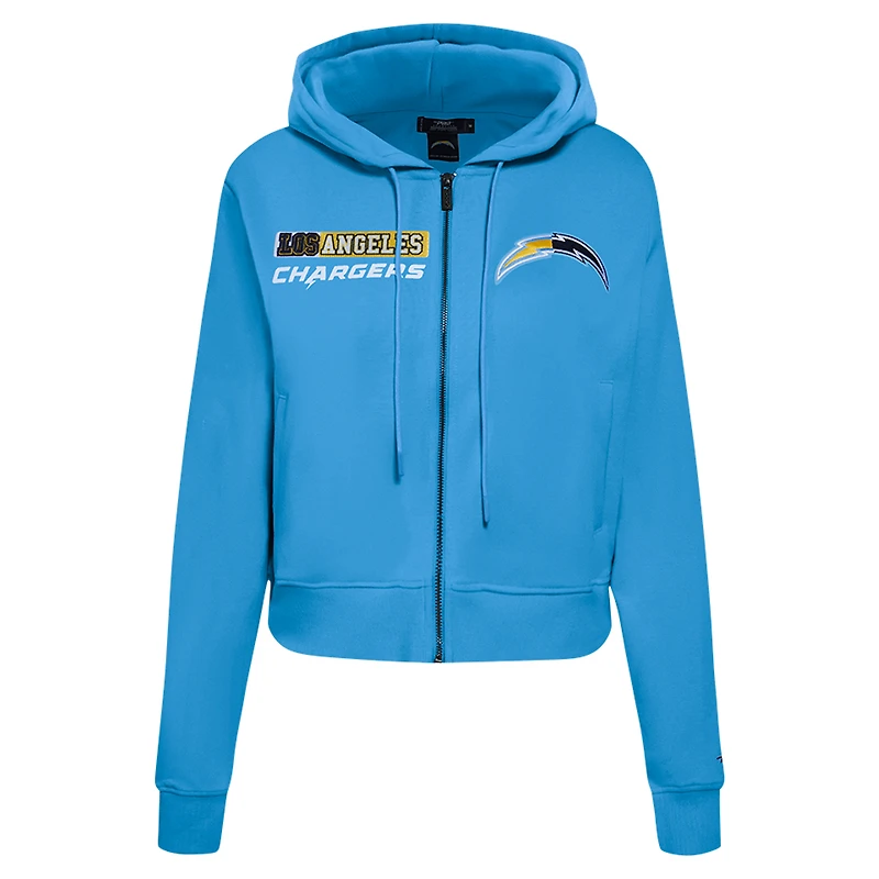 Sweat à capuche zippé avec logo Split Pro Standard bleu poudre pour femme des Los Angeles Chargers