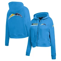 Sweat à capuche zippé avec logo Split Pro Standard bleu poudre pour femme des Los Angeles Chargers