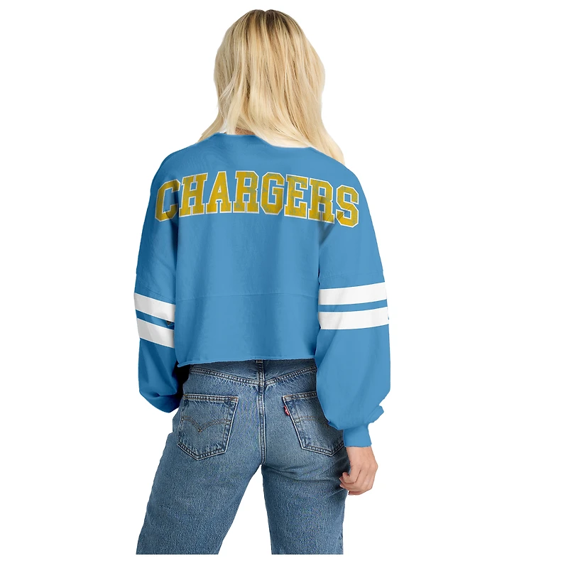 T-shirt à manches longues rayé oversize bleu poudré pour femme, Los Angeles Chargers.